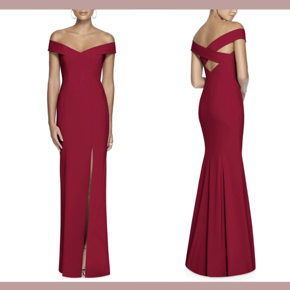 NEW Dessy Collection [ 14 ] Off Shoulder Crossback‎ Gown in Burgundy - Picture 1 of 12